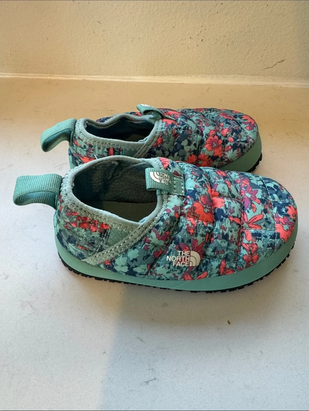 The North Face Kids Teal Slip-On Quilted Floral Slippers